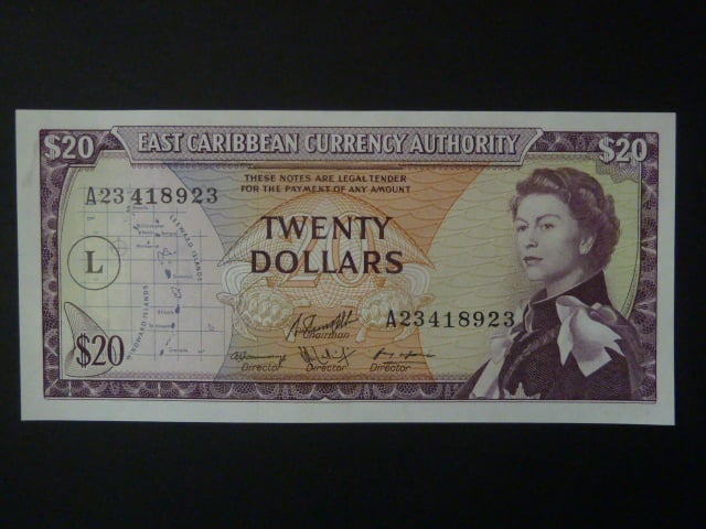 VÝCHODOKARIBSKÉ STÁTY, Sv. Lucie 20 Dollars 1965, BNB. B103cl, Pi. 14
