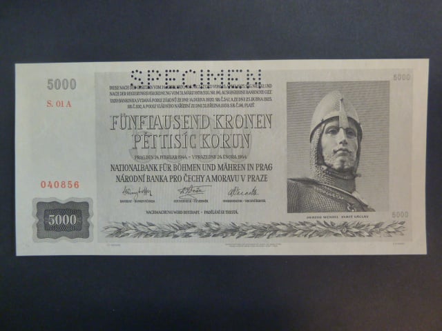5000 K 1944 série 01 A, perf. SPECIMEN, první série, nepatrně zvrásněný papír