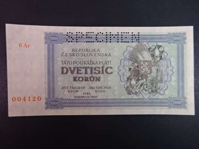 2000 K 1945 série 6 Ar, perf. SPECIMEN nahoře, poloha vodoznaku A