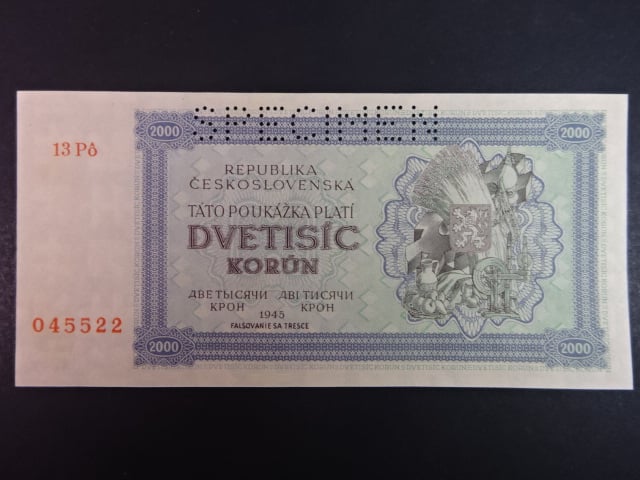 2000 K 1945 série 13 Pó, perf. SPECIMEN nahoře, poloha vodoznaku B