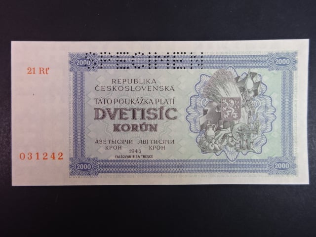2000 K 1945 série 21 Rť, perf. SPECIMEN nahoře, poloha vodoznaku A
