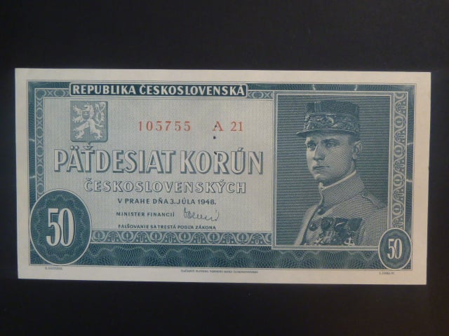 50 Kčs 1948 serie A 21, perf. "3md" nad sebou