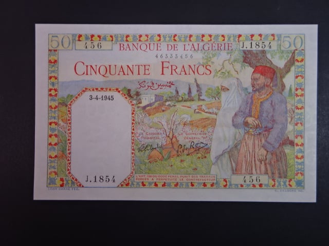 ALŽÍR, 50 Francs 1945, BNB. B130e, Pi. 87