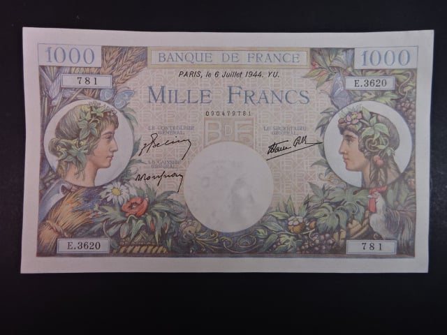 1000 Francs 6.7.1944, BNB. 972b, Pi. 96