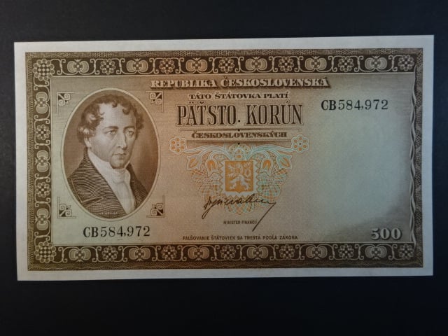 500 Kčs 1945 série CB, perf. "3md" nad sebou