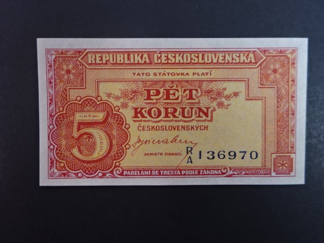 5 Kčs 1945 série R/A první série