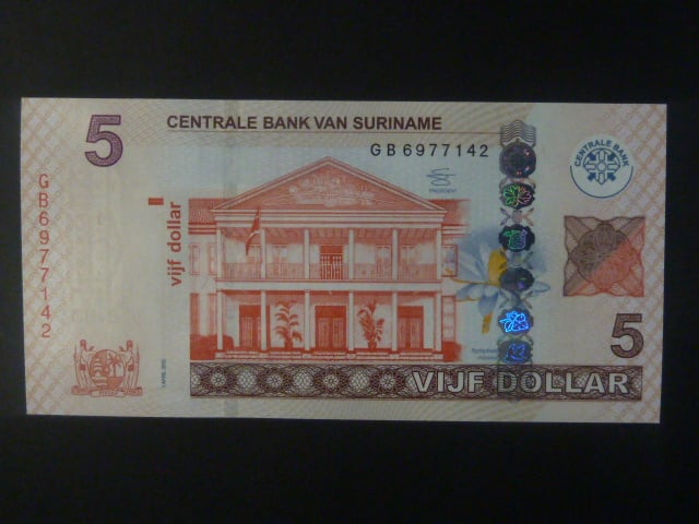 SURINAM,5 Dollar 2012, BNB. B545b, Pi. 162