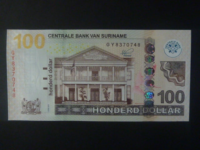 SURINAM,100 Dollar 2020, BNB. B549e, Pi. 166