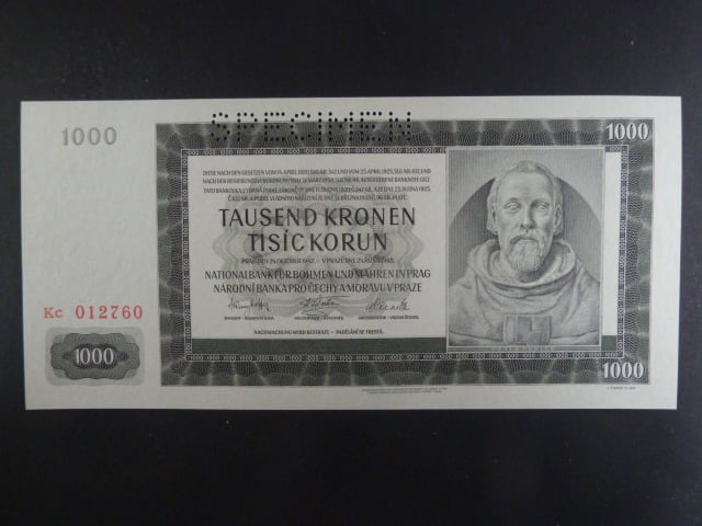 1000 K 1942 série Kc, III. vydání, perf. SPECIMEN