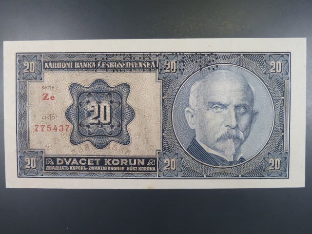 20 Kč 1926 série Ze, perf. SPECIMEN z líce