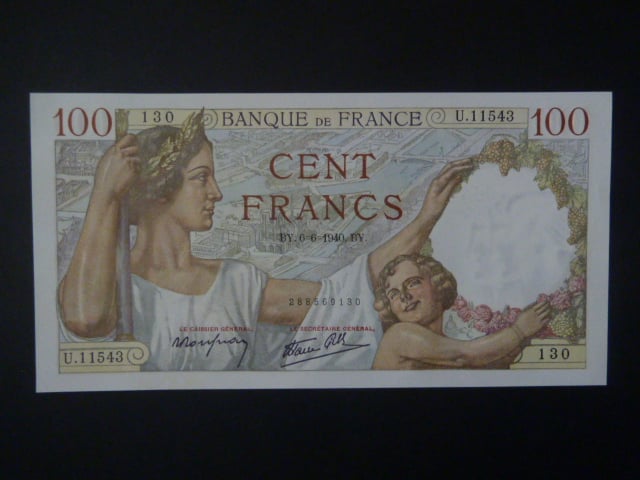 100 Francs 1940, BNB. B970a, Pi. 94