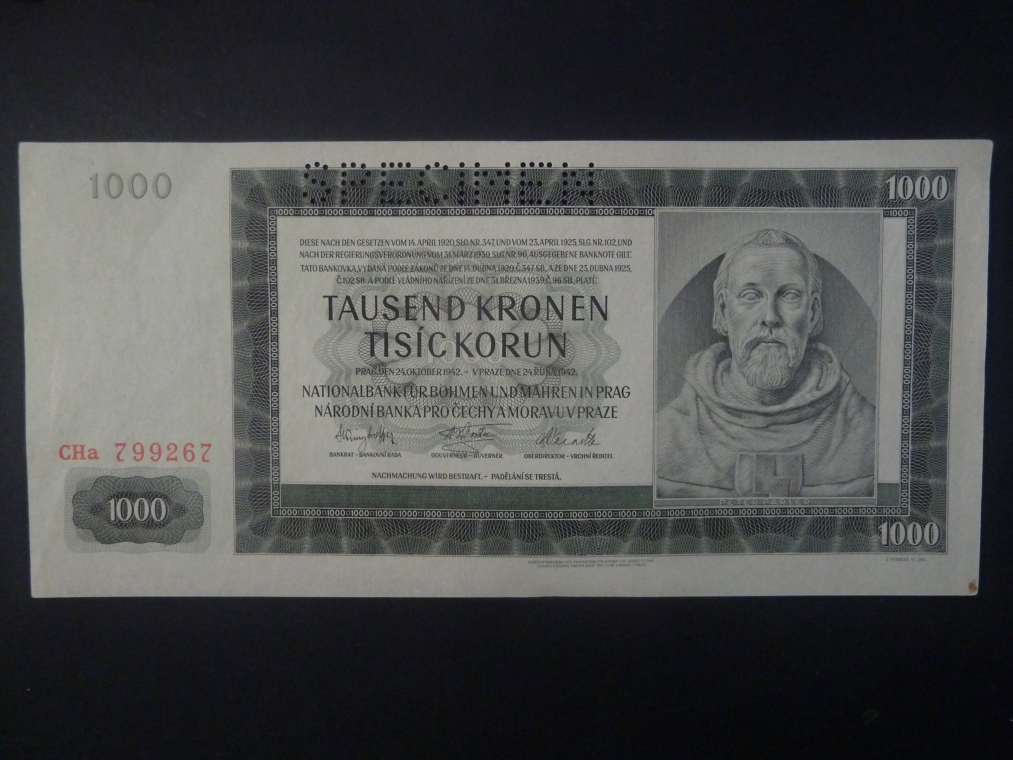 1000 K 1942 série CHa, II. vydání, perf. SPECIMEN