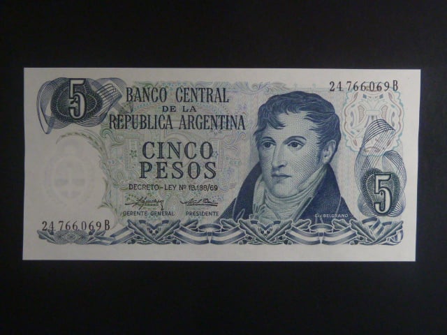 ARGENTINA, 5 Pesos 1974, BNB. B347b, Pi. 294