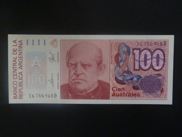 ARGENTINA, 100 Australes 1989, BNB. B380e, Pi. 327