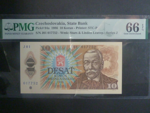 10 Kčs 1986 série J 01, PMG 66