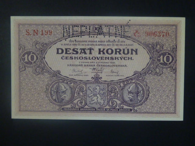 10 Kč 1927 série N 199, perf. NEPLATNÉ
