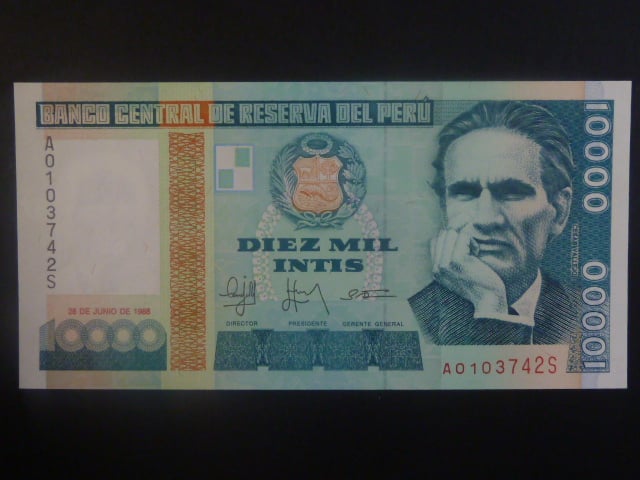 PERU, 10000 Soles de Oro 1988, BNB. B480a, Pi. 142