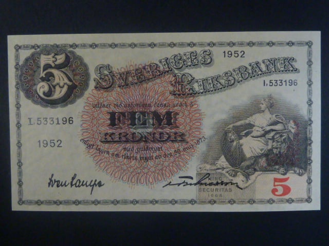 5 Kronor 1952 var. podpisu 12, Pi. 33ai