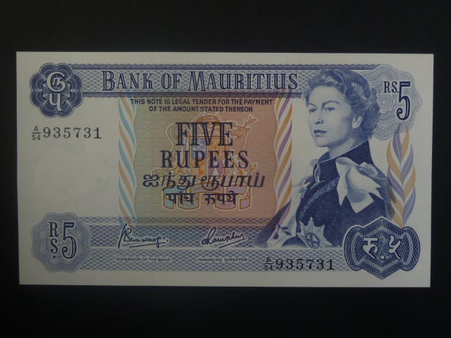 MAURITIUS, 5 Rupees 1967, série A54, BNB. B401c, Pi. 30