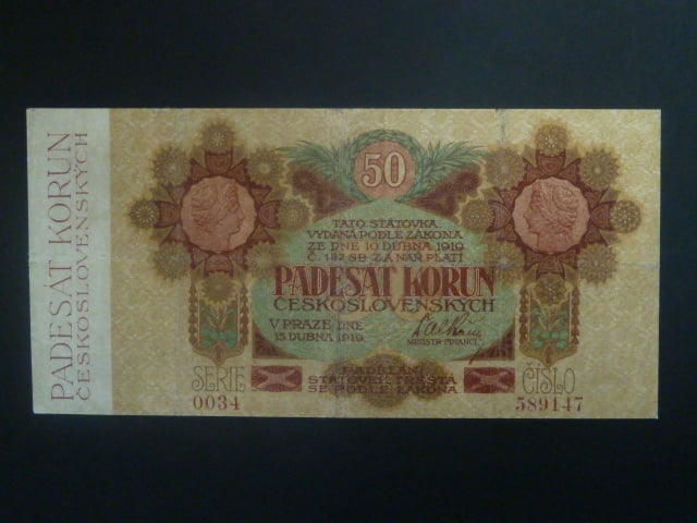 50 Kč 1919 série 0034 úzké číslice