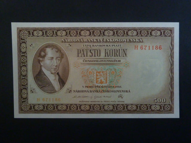 500 Kčs 1946 série H, perf. "3md" nad sebou