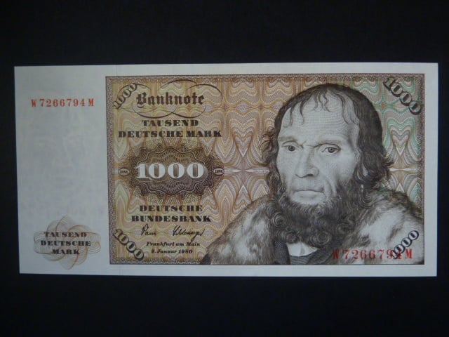 1000 Deutsche Mark 1980, série W/M, Ro. 291, Pi. 36b, Grab. BRD-35a