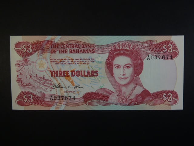 BAHAMY, 3 Dollars 1974, BNB. B309a, Pi. 44