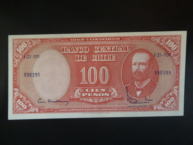 Chile, 10 centesimo na 100 Pesos 1960, BNB. B261b, Pi. 127