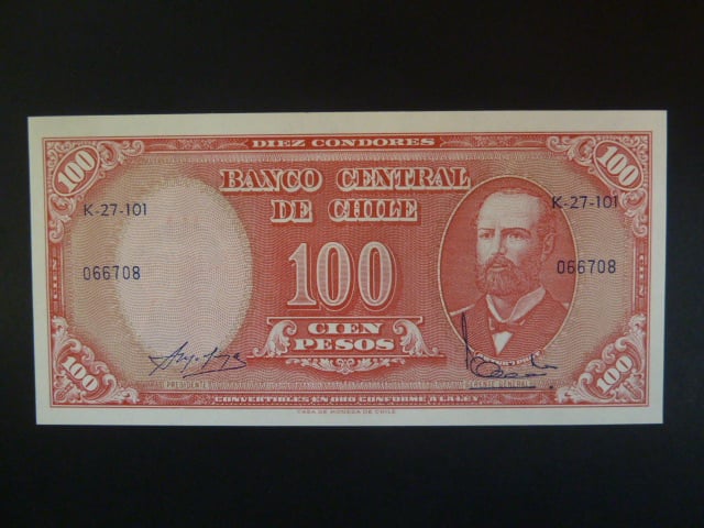 Chile, 10 centesimo na 100 Pesos 1960, BNB. B261c, Pi. 127