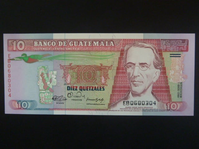 GUATEMALA, 10 Quetzales 1989, BNB. B559d, Pi. 75b