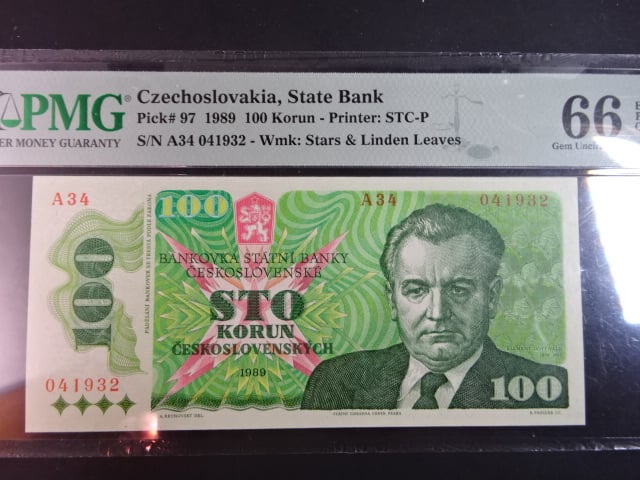 100 Kčs 1989 série A 34, PMG 66