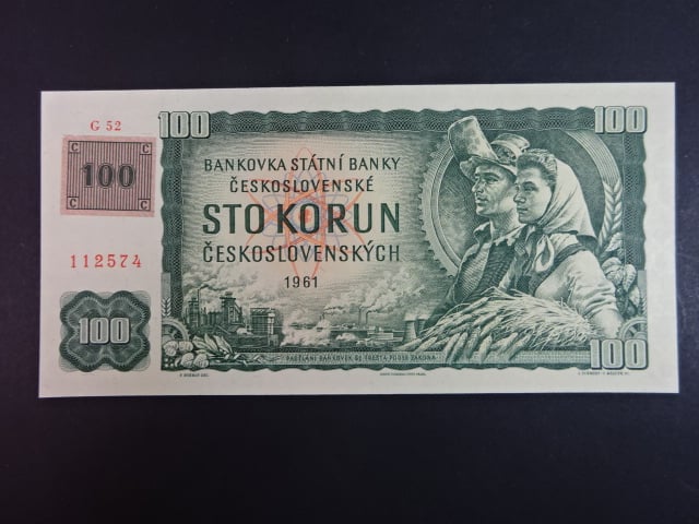 100 Kč 1961/1993 série G 52, kolek, II.vydání, číslovač 1c
