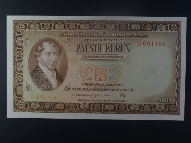 500 Kčs 1946 série D, perf. "3md" nad sebou