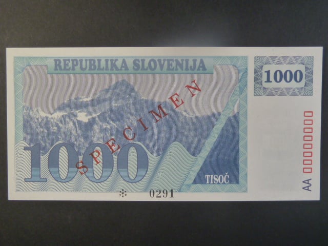 1000 Tolarjev 1990, BNB. B209as, Pi. 9, s přetiskem SPECIMEN, anulát