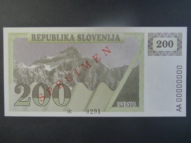 200 Tolarjev 1990, BNB. B207as, Pi. 7, s přetiskem SPECIMEN, anulát