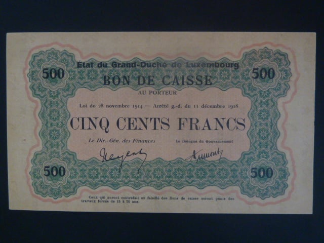 500 Cents Francs 1918, BNB. B315b, Pi. 33