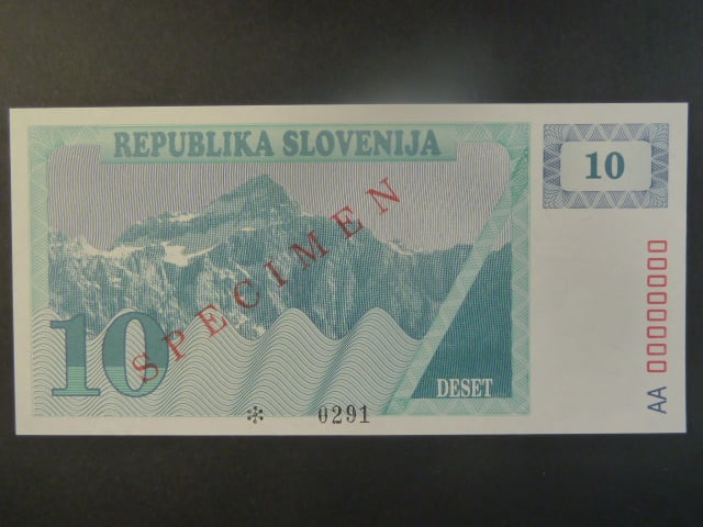 10 Tolarjev 1990, BNB. B204as1, Pi. 4, s přetiskem SPECIMEN, anulát