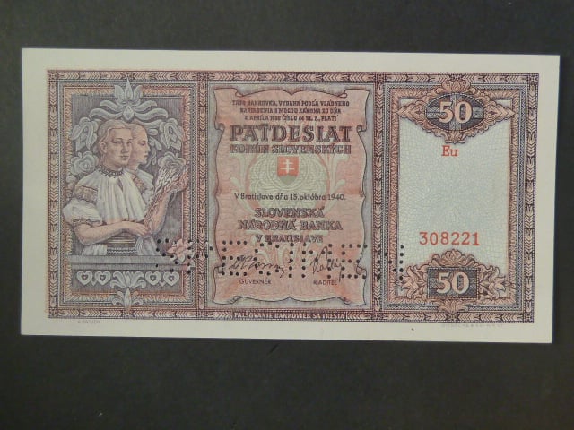 50 Ks 1940 série Eu, perf. SPECIMEN nahoře