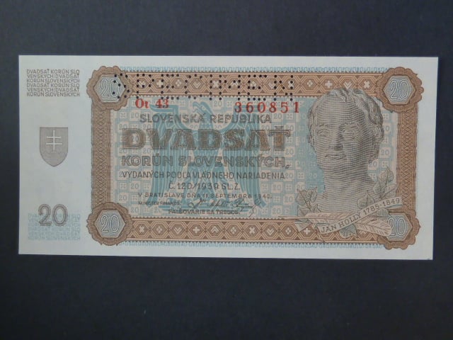 20 Ks 1942 série Ot 43 perf. SPECIMEN nahoře