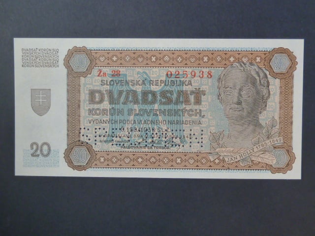 20 Ks 1942 série Ža 28 perf. SPECIMEN dole