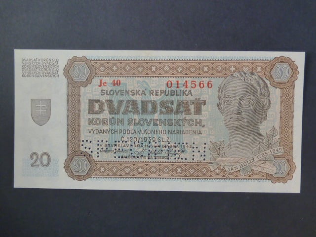 20 Ks 1942 série Jc 40 perf. SPECIMEN dole