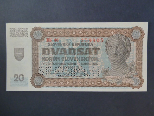 20 Ks 1942 série Hč 46 perf. SPECIMEN dole