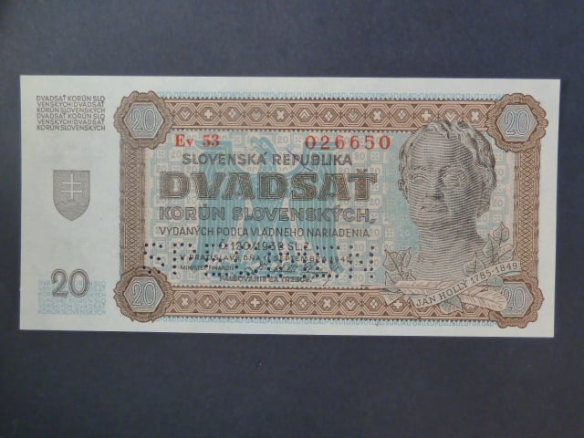 20 Ks 1942 série Ev 53 perf. SPECIMEN dole