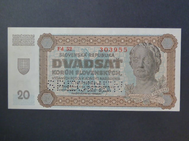 20 Ks 1942 série Fd 52 perf. SPECIMEN dole