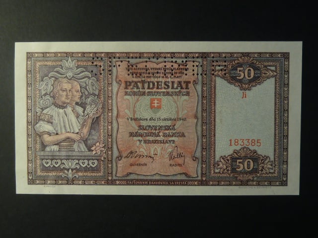 50 Ks 1940 série Ji, perf. SPECIMEN nahoře