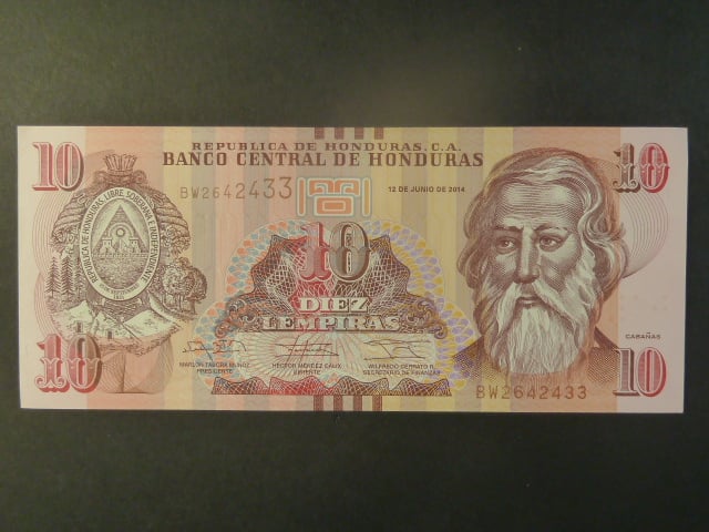 HONDURAS, 10 Lempira 2014, BNB. B347b, Pi. 99