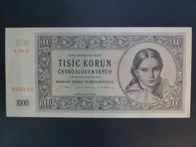 1000 Kčs 1945 série D 09