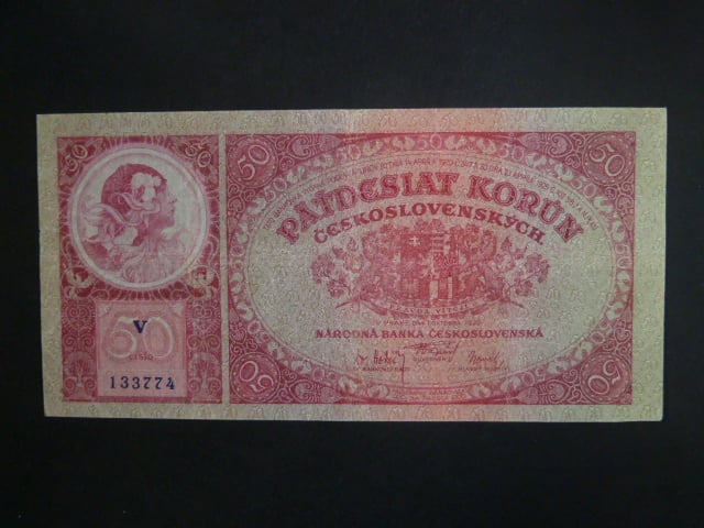 50 Kč 1929, serie V, chybotisk "OKTOBRA"
