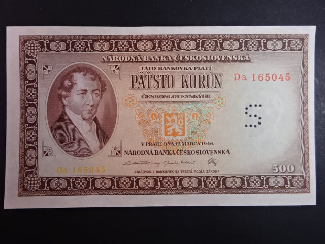 500 Kčs 1946 série Da, perf. "S"