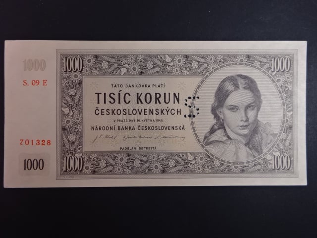 1000 Kčs 16.5.1945 série E 09, perf. S
